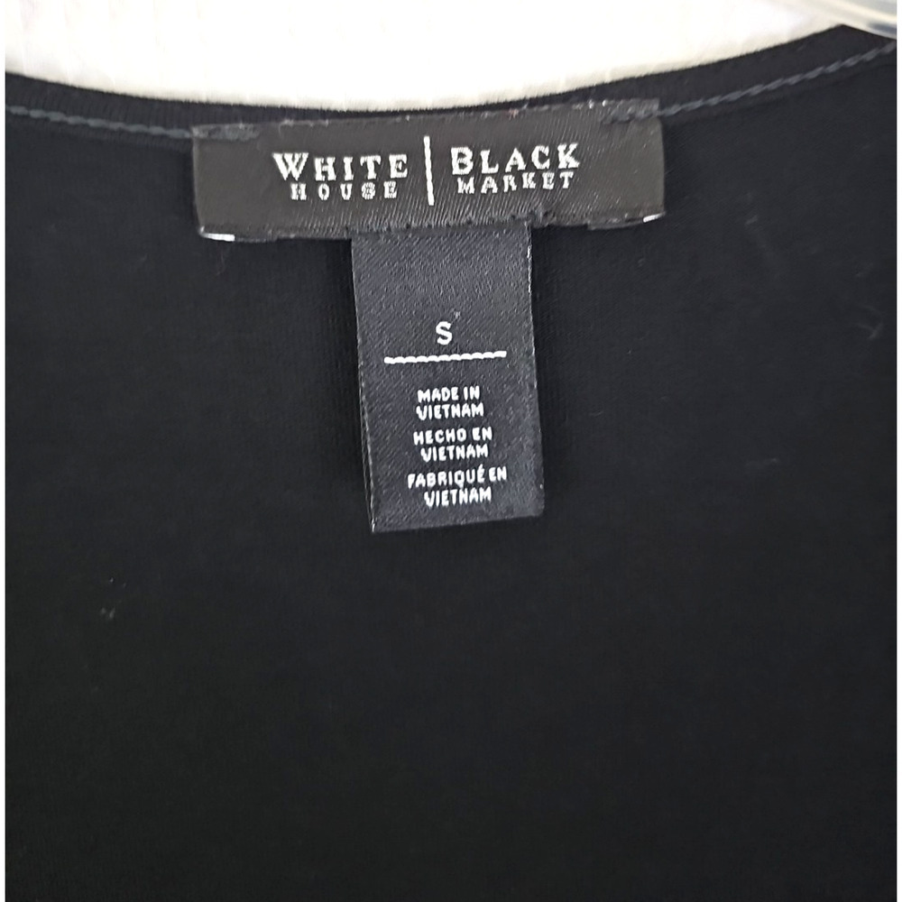 White House Black Market ~Woman Size S~ Black Stretch Top Shirt Short Sleeve. - Picture 10 of 11
